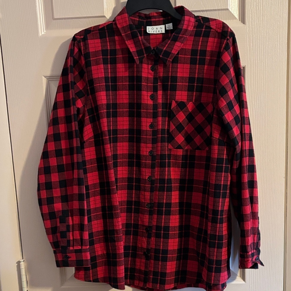 Joan Rivers Red and Black Plaid Shirt